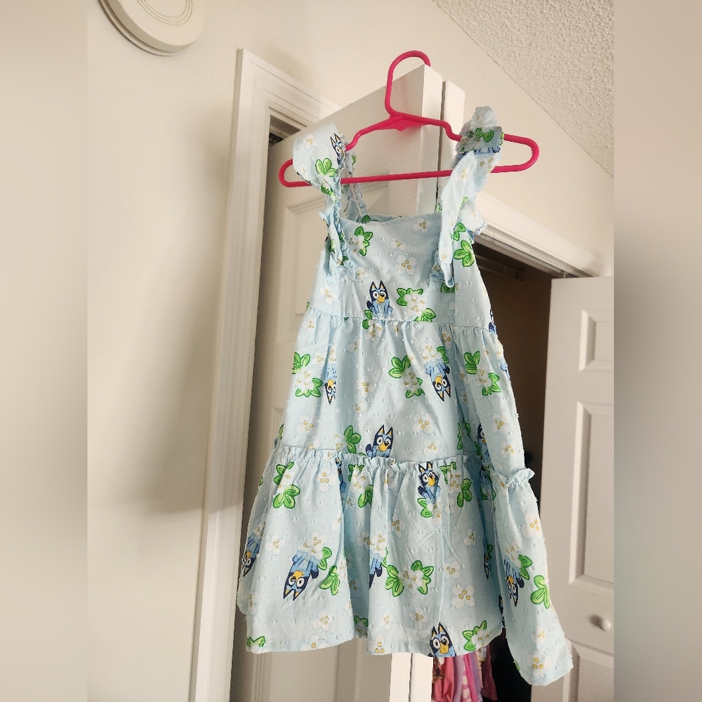 Charming Blue Kids Dress with Green Leaf Design